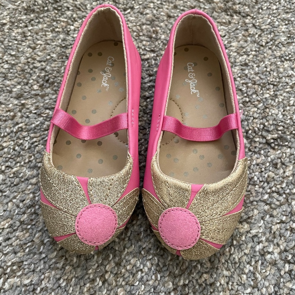 Girls pink and gold strapped flats